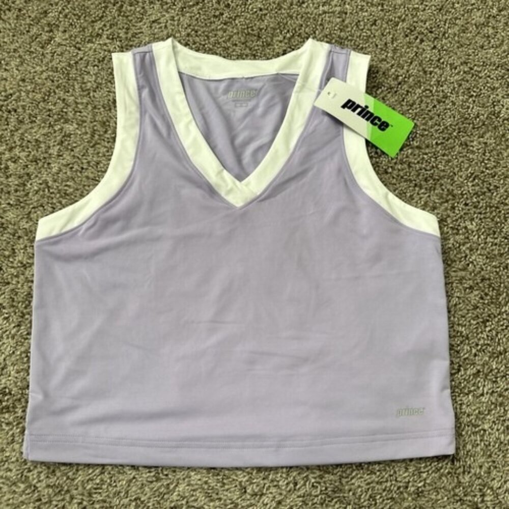 Prince Women's Fashion V-Neck Tennis Tank Top Sleeveless White Lavender Large
